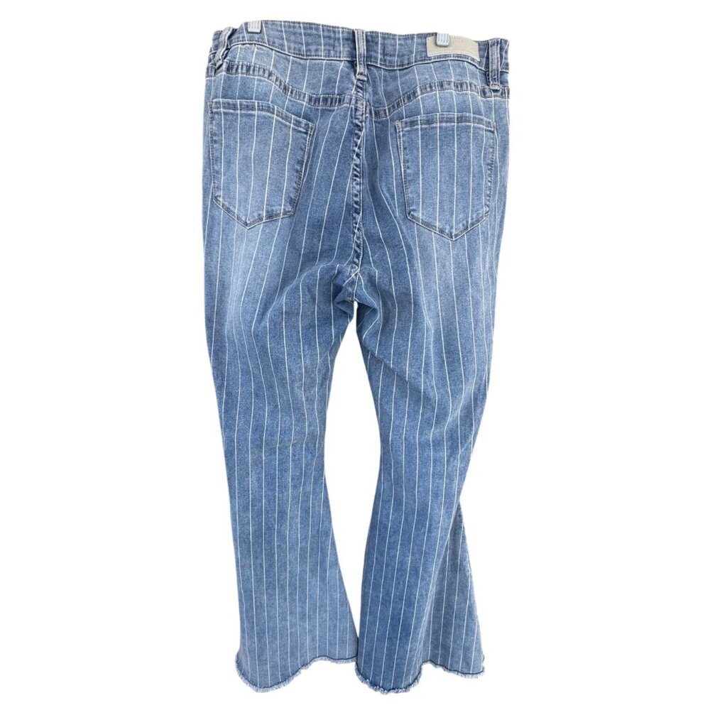 Rock & Roll Denim High Rise Bell Bottom Jeans W32 L34 Striped Frayed Hem - Picture 9 of 10